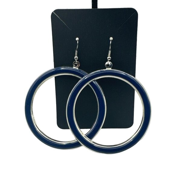 Large Silver and Blue Hoop Earrings for Women Statement Jewelry Fashion Accessor - Picture 2 of 4